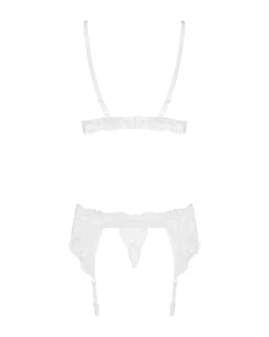 Мереживний комплект білизни Obsessive 810-SEG-1 S/M White, бюстгальтер, стрінги, пояс для панчіх Львов - изображение 6