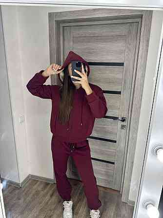 Женский утепленный костюм двойка: кофта и штаны трехнитка на флисе + мех Бордо, 46/48 Одесса