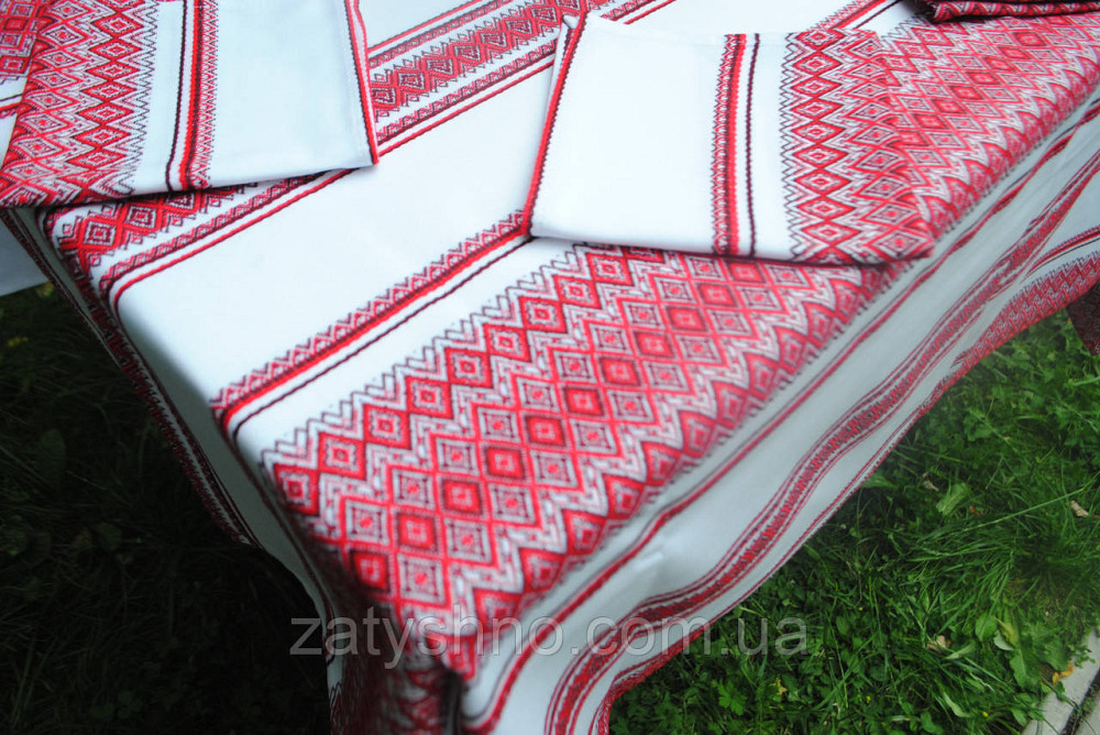 Скатертина на стіл, вишита в червоному кольорі Київ - фото 3