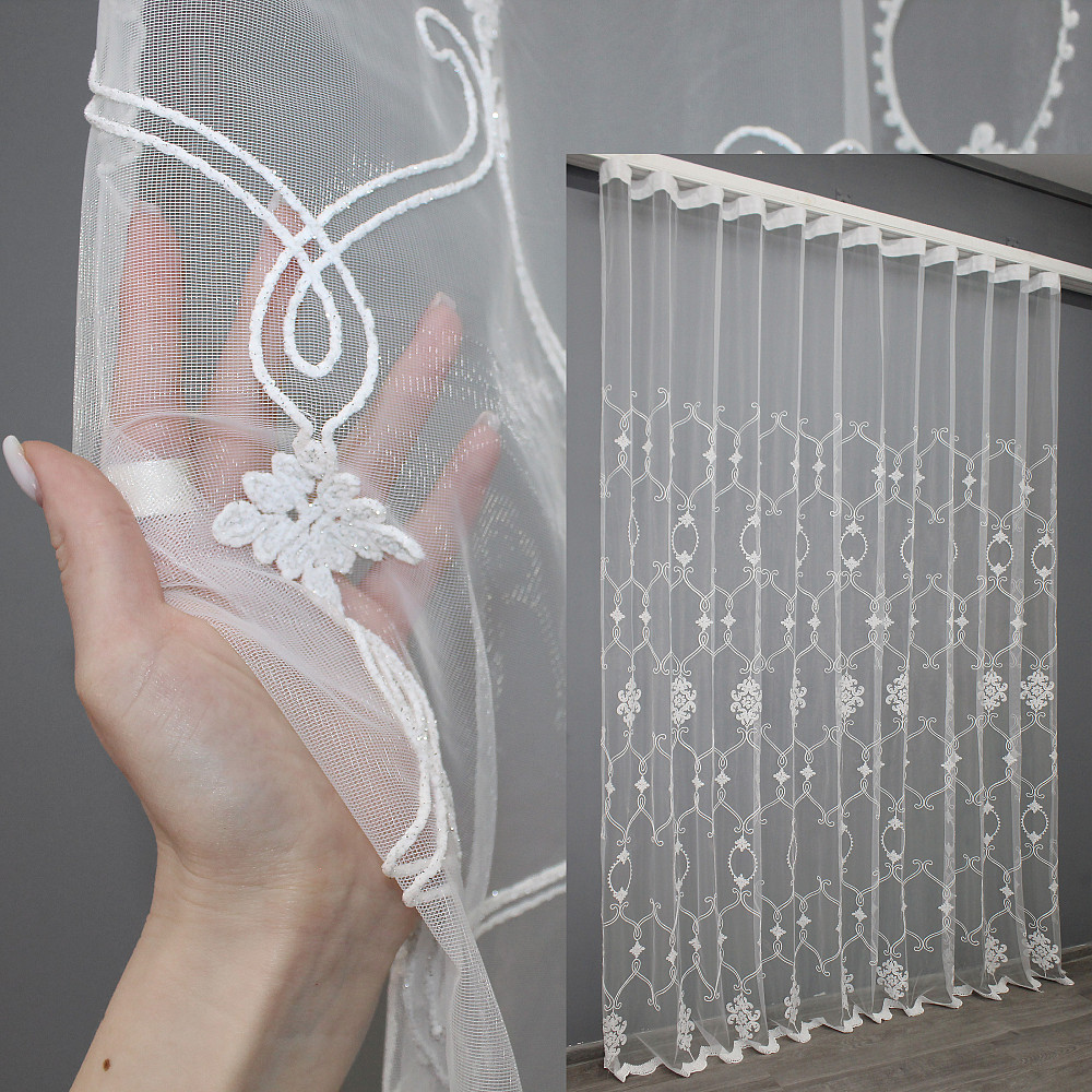 Тюль VR-Textil 1413т Фатин з вишивкою Білий 400х270 см (42-1123) Київ - фото 1