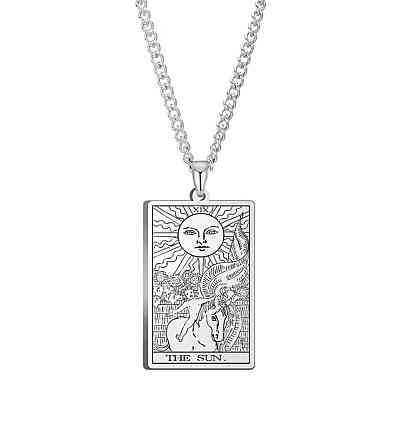 Кулон Таро Сонце The Sun на ланцюжку 45+5 см, підвіска карта таро срібляста Київ