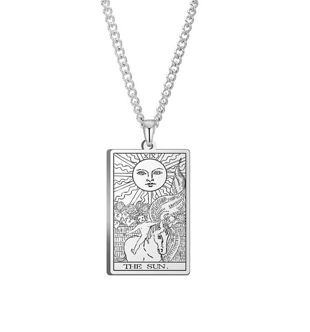 Кулон Таро Сонце The Sun на ланцюжку 45+5 см, підвіска карта таро срібляста Київ - фото 1