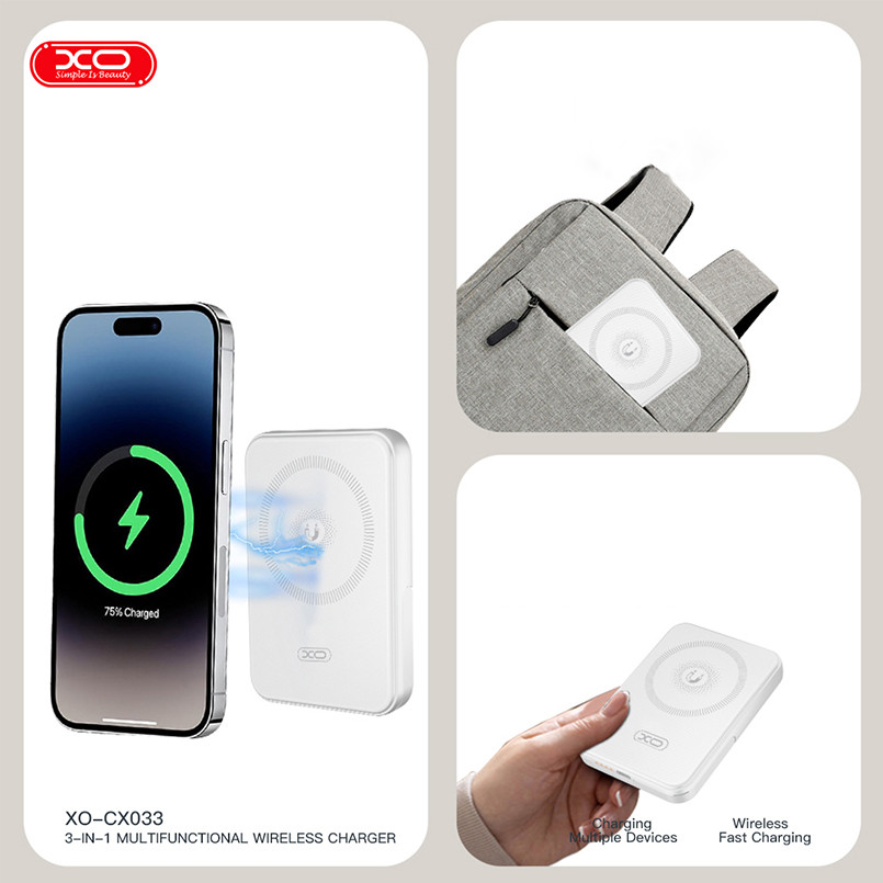 Бездротовий зарядний пристрій XO CX033 3в1 Power bank + Watch Charger + Headphone білий Львів - фото 7