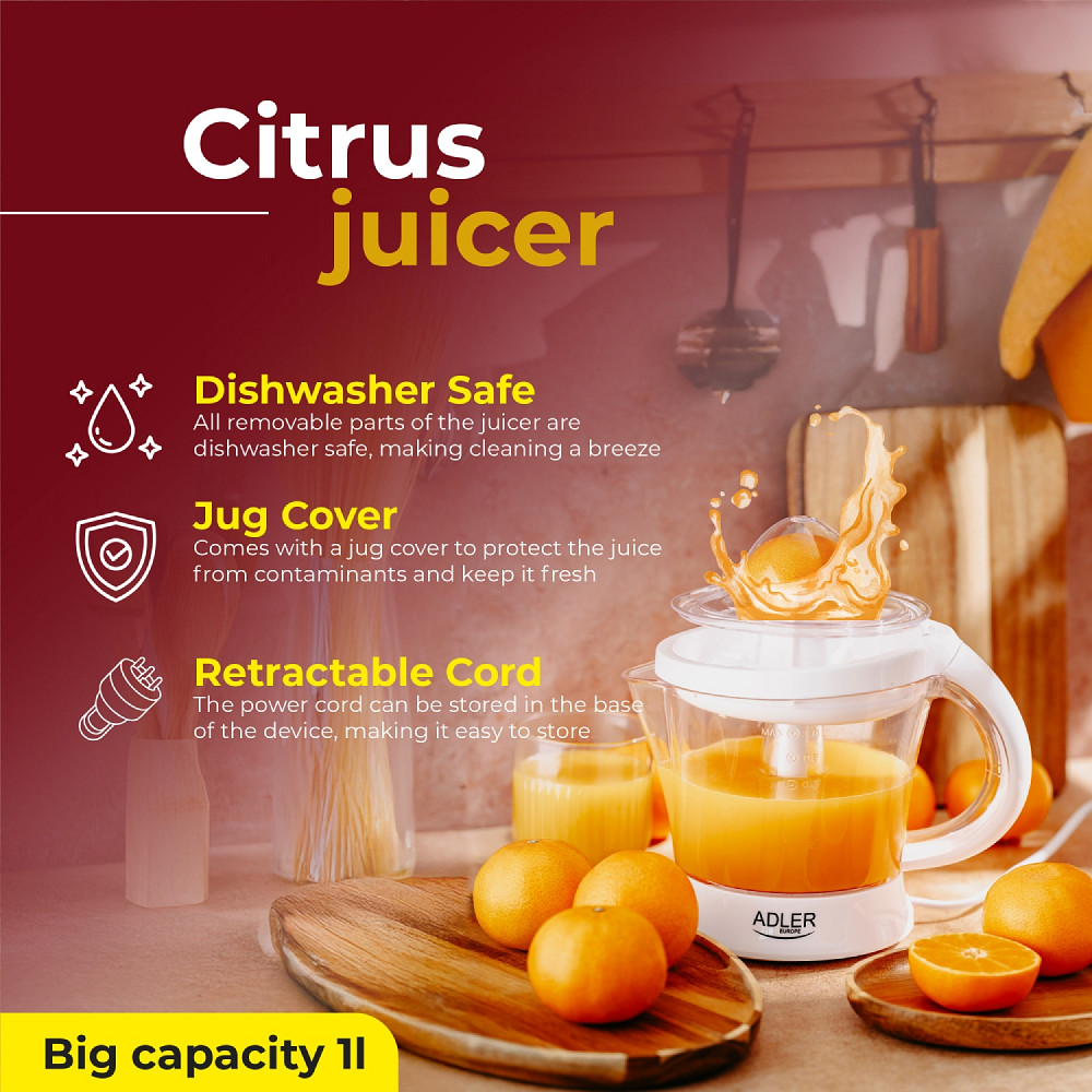 Соковитискач Adler AD 4014 white для цитрусових/ 60Вт/ 1л/ білий Вінниця - фото 10