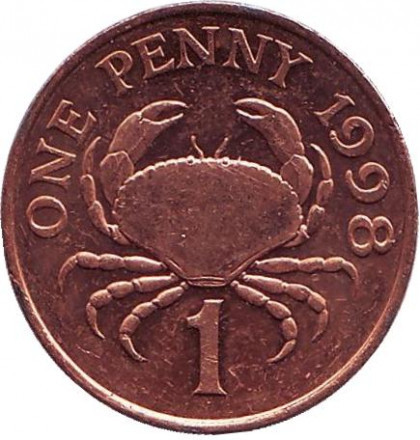 Краб. Монета 1 пенні, 1998 рік, Гернсі. Полтава - фото 1