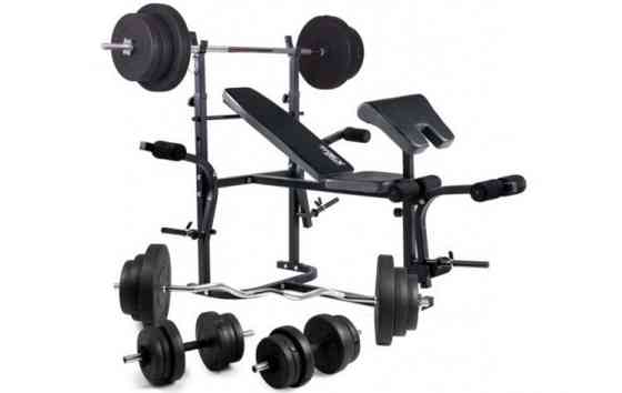 Лавка для жиму + 4 грифа + 85 кг дисків Гантелі, гирі, штанги та диски АВС пластик комплект Київ