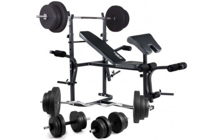 Лавка для жиму + 4 грифа + 85 кг дисків Гантелі, гирі, штанги та диски АВС пластик комплект Київ - фото 1