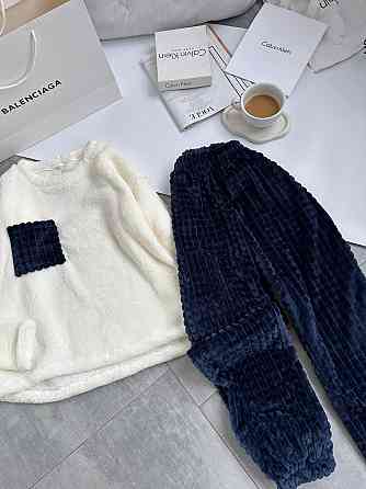 Женская теплая домашняя пижама махра+ махра фактурная Синий, 42/44 Одесса