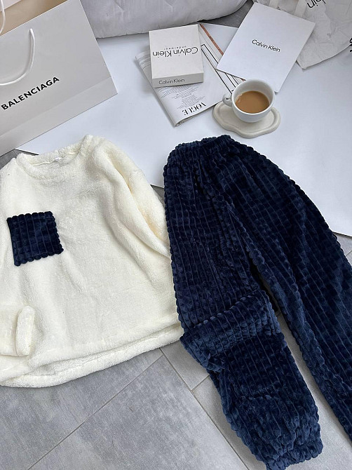 Женская теплая домашняя пижама махра+ махра фактурная Синий, 42/44 Одесса - изображение 3