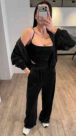 Женский стильный повседневный костюм тройка велюр плюш Черный, 44/46 Одесса