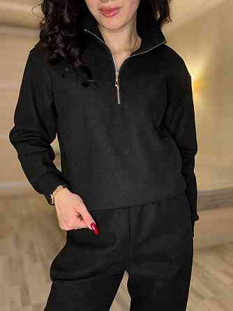 Женский теплый костюм двойка: кофта и штаны вельвет на плотном флисе Черный, 40/42 Одесса