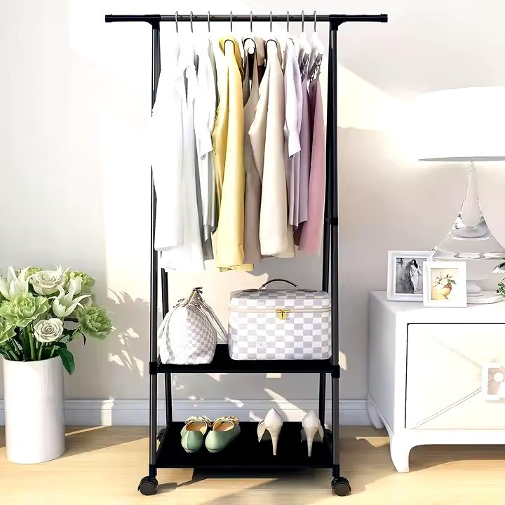 Вешалка для одежды напольная с полкой для обуви металлическая черная высота 151 см Каменец-Подольский - изображение 1