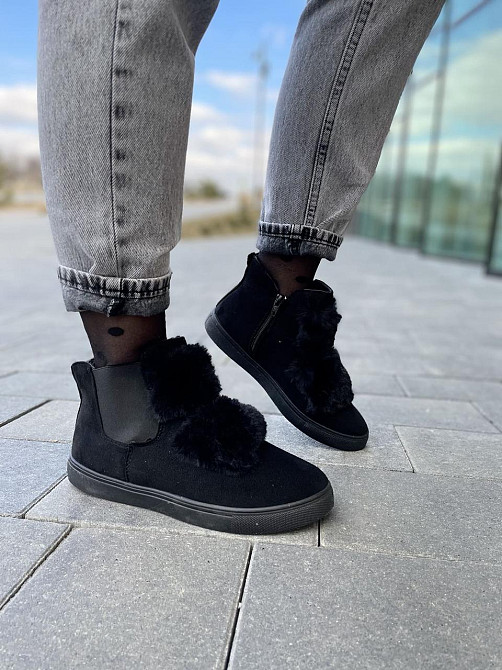 Женские ботинки LX17-219 черные эко-замша зима высота 11см размер 37-38 (1142) Коломыя - изображение 1