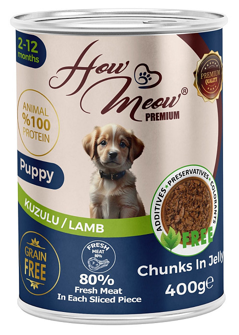 Повнораціонний вологий корм для цуценят Хау Мяу How Meow Puppy з ягням 400г Київ - фото 1