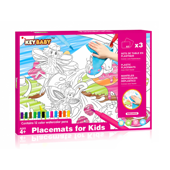 Набор для рисования, детские раскраски Keybaby, 3шт формат А3 с 12 маркерами и салфеткой для очистки, Pink Каменец-Подольский