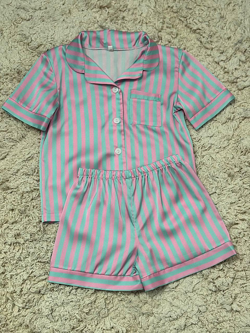 Детская пижамка из сатина шорты с рубашкой Голубо-Розовый р 154-158 Харьков - изображение 1