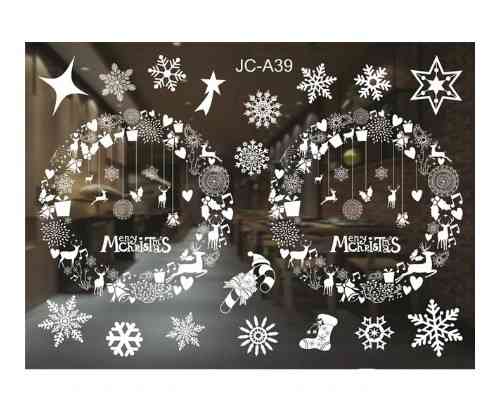 Наклейки для вікон новорічні Merry Christmas віночки 50 на 70 см білий Київ