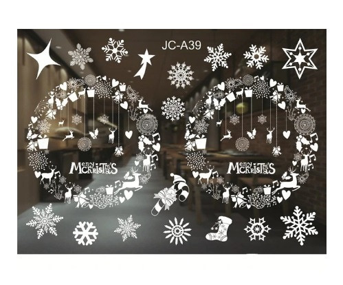 Наклейки для вікон новорічні Merry Christmas віночки 50 на 70 см білий Київ - фото 1