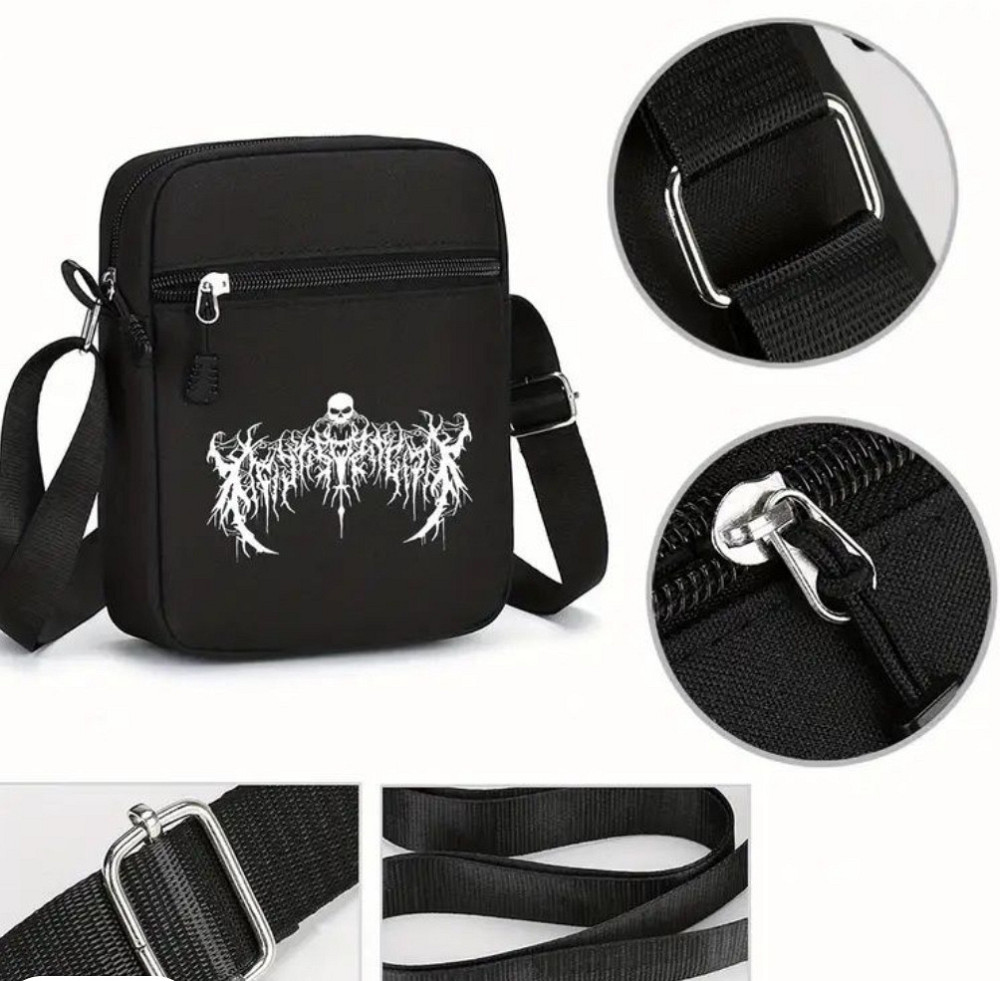 Стильна Чоловіча Чорна Сумка через Плече з с готическим принтом черепа. Харьков - изображение 7