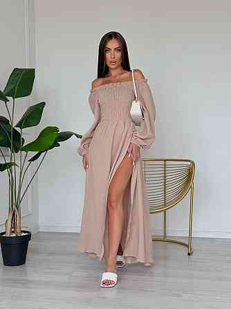 Жіноче романтичне плаття максі з натуральної тканини муслін 100% бавовна Беж, 42/44 Одеса