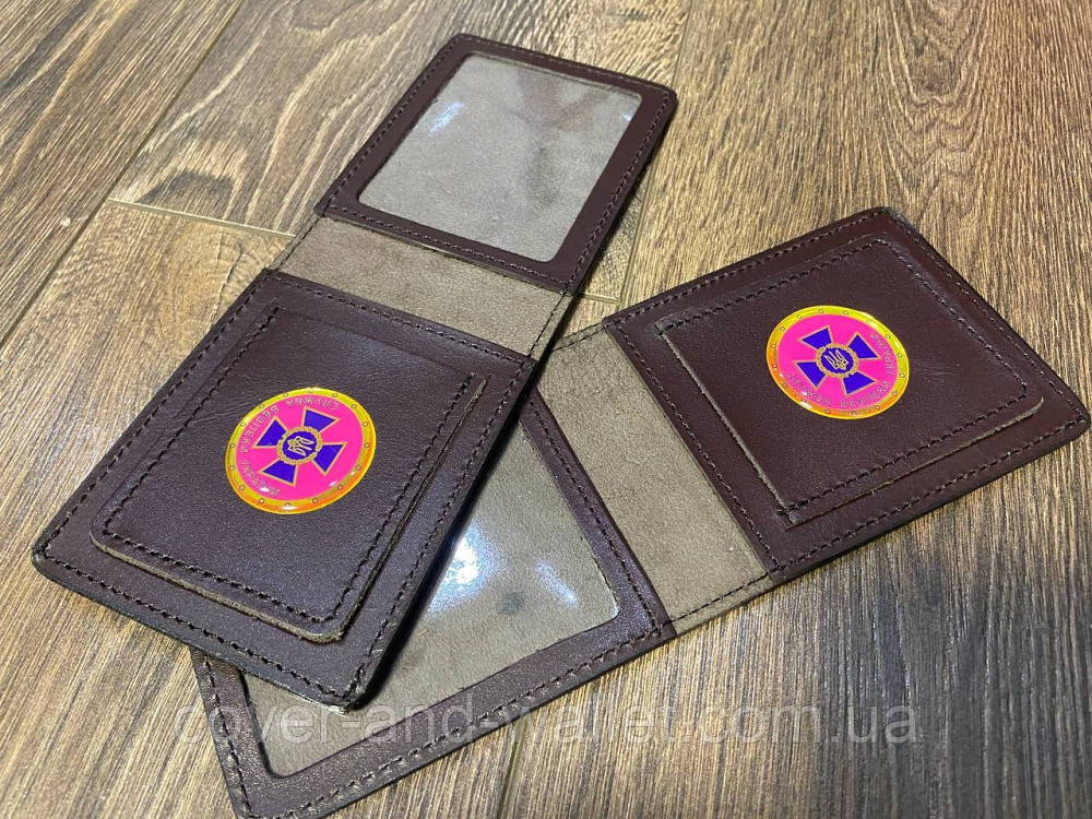 Шкіряна обкладинка посвідчення СБУ з шевроном коричневого кольору Київ - фото 4