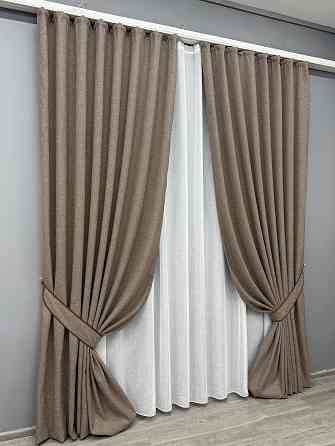 Комплект готових штор VR-Textil Льон ELEMENTA № 1864ш Сіро-коричневий 150х290см 2 шт (33-0848) Київ