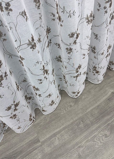 Тюль батист, колекція «Flora» колір білий з коричневим принтом 1532т Київ - фото 7