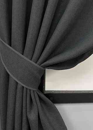 Комплект коротких штор VR-Textil Лен-блекаут № 1221ш Темно-серый 130х170см 2 шт (35-0401) Киев