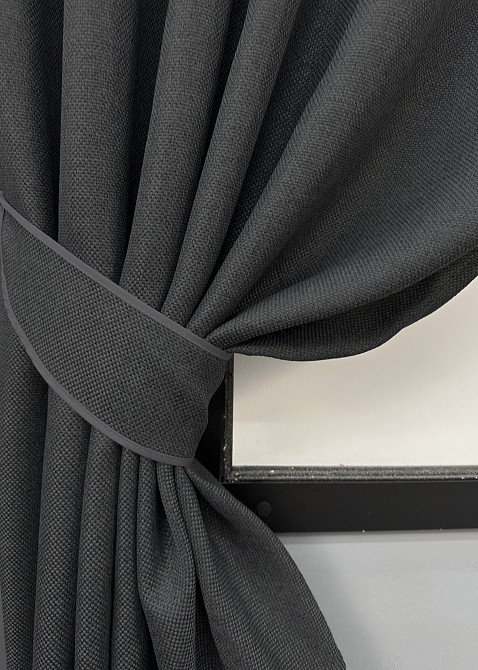 Комплект коротких штор VR-Textil Лен-блекаут № 1221ш Темно-серый 130х170см 2 шт (35-0401) Киев - изображение 4