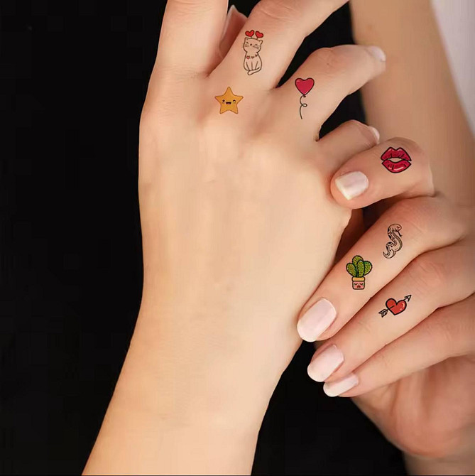 Набір тимчасових тату-стікерів у стилі kawaii — 30 аркушів (6×10 см) веселки, кактуси, губки, звірят Київ - фото 3