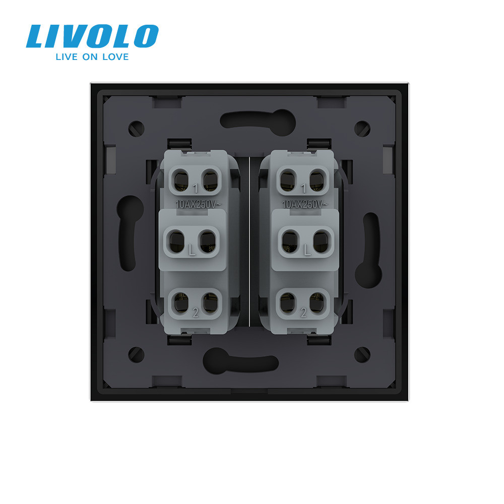LIVOLO Двоклавішний прохідний вимикач LIVOLO чорний матовий скло Коломия - фото 2