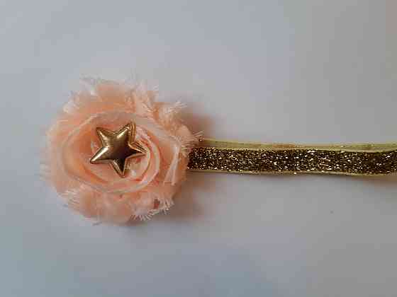 Пов'язка дитяча з блискітками персикова - розмір універсальний (на резинці), квіточка 6см Київ