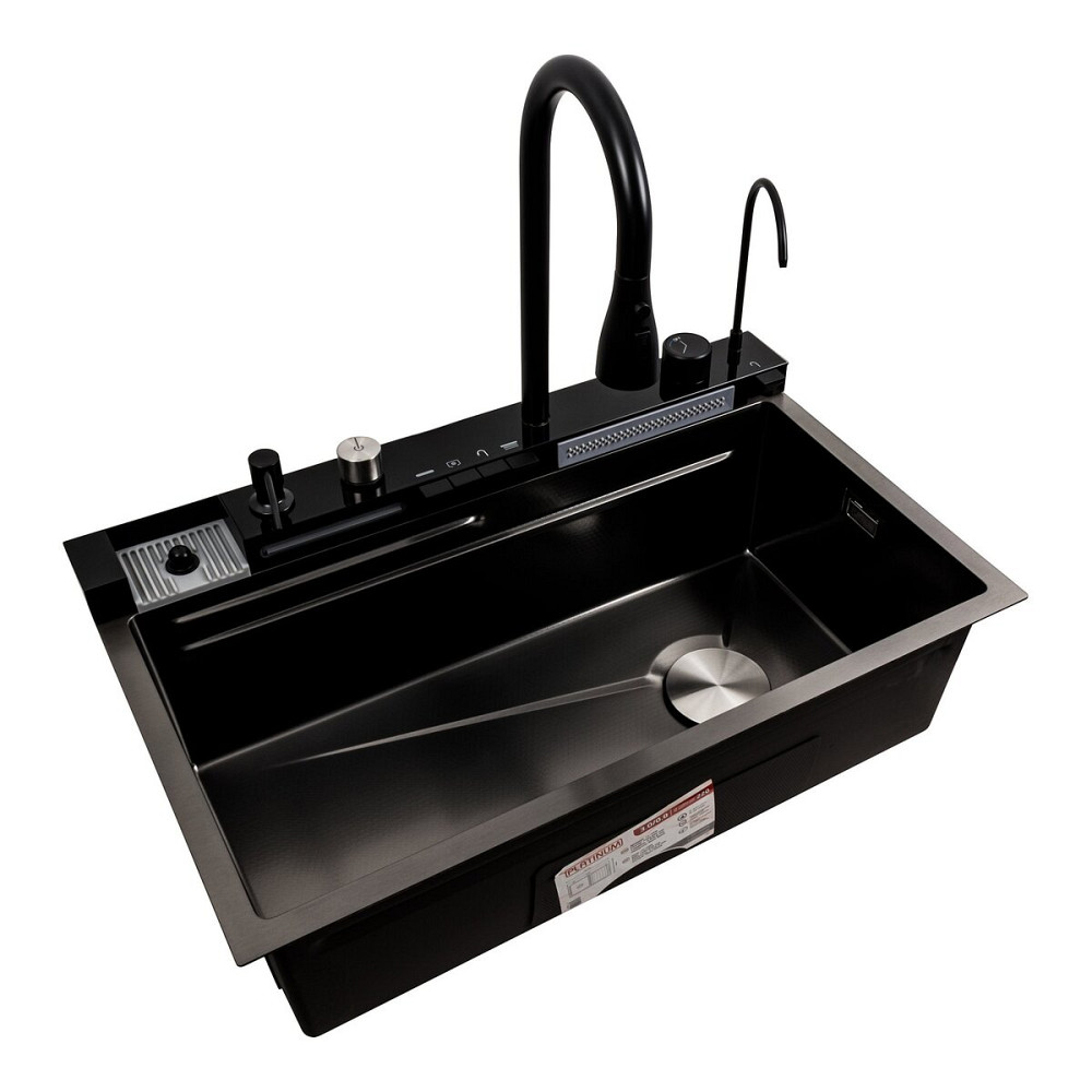 PLATINUM Кухонна мийка 75*45М PVD чорна Platinum Handmade "Водоспад" Коломия - фото 10