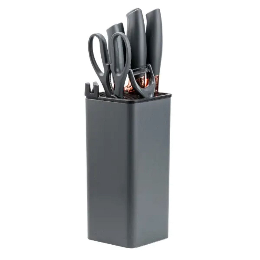 Набір кухонних ножів 5 штук з ножицями та овочечисткою 33/23.5/24.5/19.5 см Чорний HP27476 Коломия - фото 1