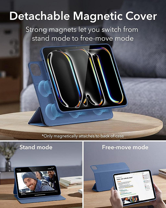 Чохол ESR для iPad Pro 11" з тримачем для стилусу, знімним магнітним чохлом, вертикальною підставкою, для планшету темно-синій Київ - фото 4