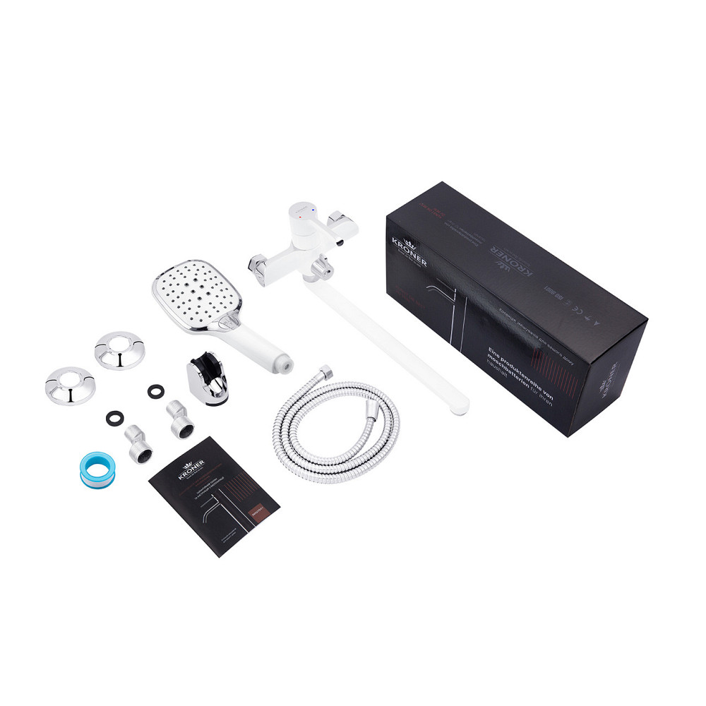 Змішувач для ванни з душовим гарнітуром Kroner KRP Essen - W070 білий/хром Київ - фото 5