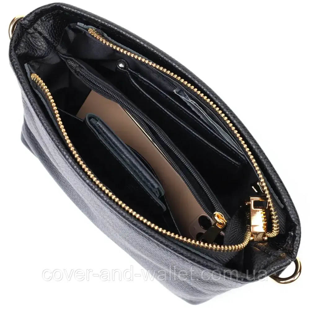 Небольшая женская сумка на плечо из натуральной кожи черного цвета Leather Collection Киев - изображение 4