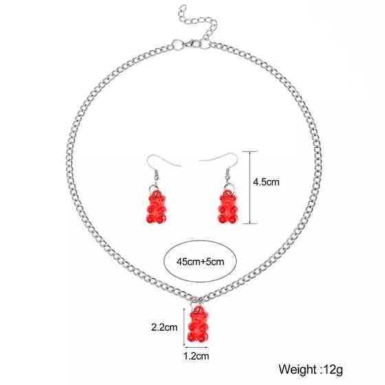 Украшения мишки (набор) красный - в набор входит сережки ожна пара и цепочка с кулоном, материал смола Киев