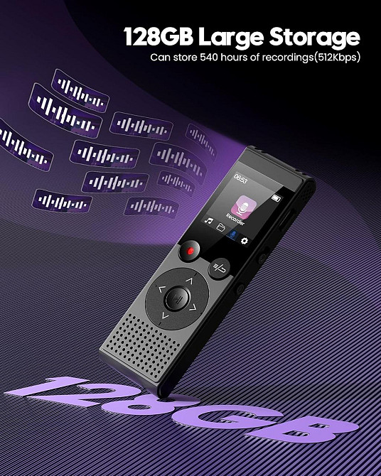 Диктофон QIUOIO V12 128GB голосовая активация 1536 Кбит/с перезаряжаемое устройство записи с USB-C для лекций встреч интервью Днепр - изображение 7