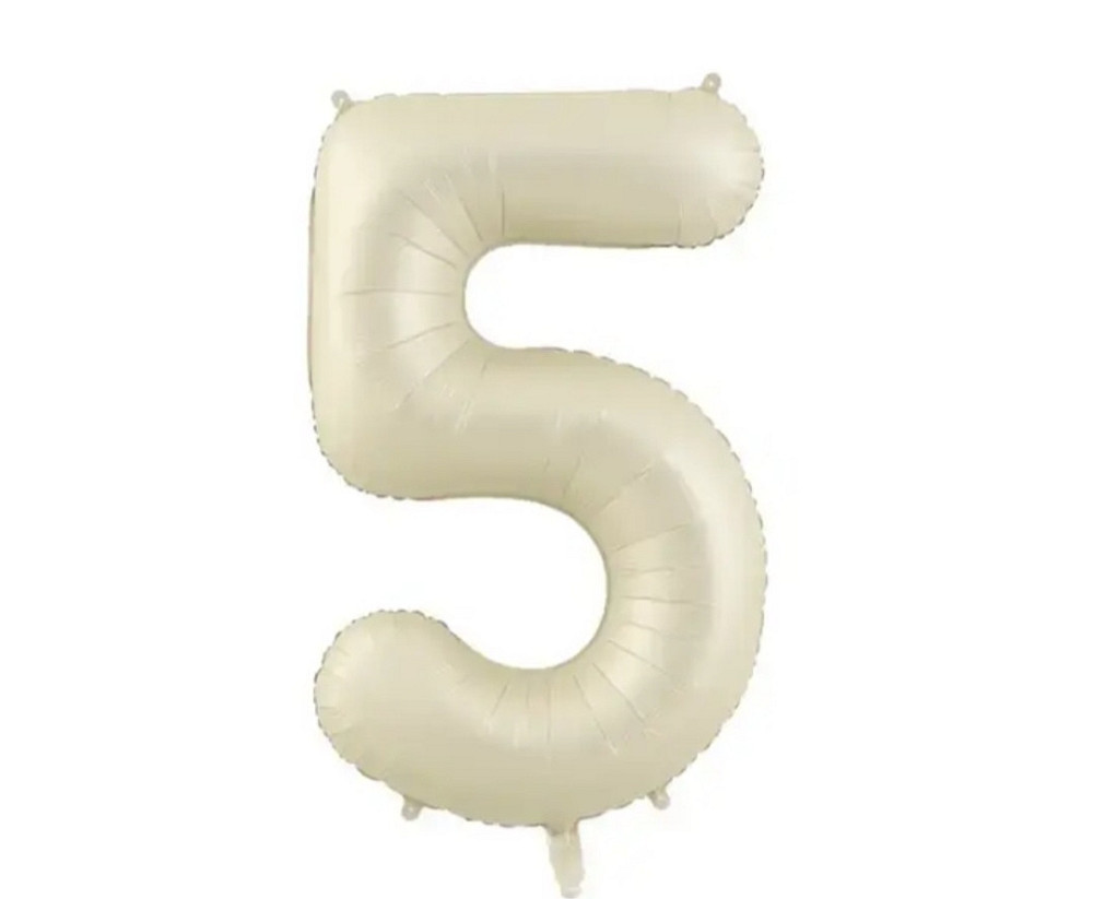 Цифра фольгированная 5 кремовая 32