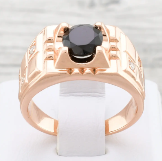 Печатка Xuping 11582 черные фианиты, позолота РО, ширина12 мм, размер 20, вес 5,6 г, мужская Киев