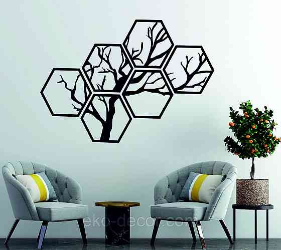 Декоративное настенное Панно «Дерево», Декор на стену 110*78 см, Черный, Ручная работа Киев