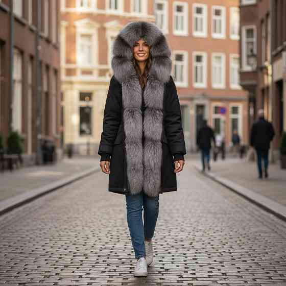 Парка женская с мехом чернобурки Черный 44 95см Харьков