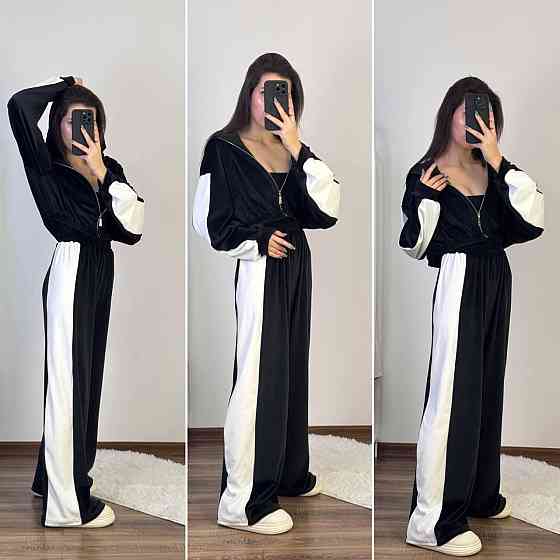 Жіночий прогулянковий костюм-двійка: кофта та штани велюр Чорний, 42/44 Одеса