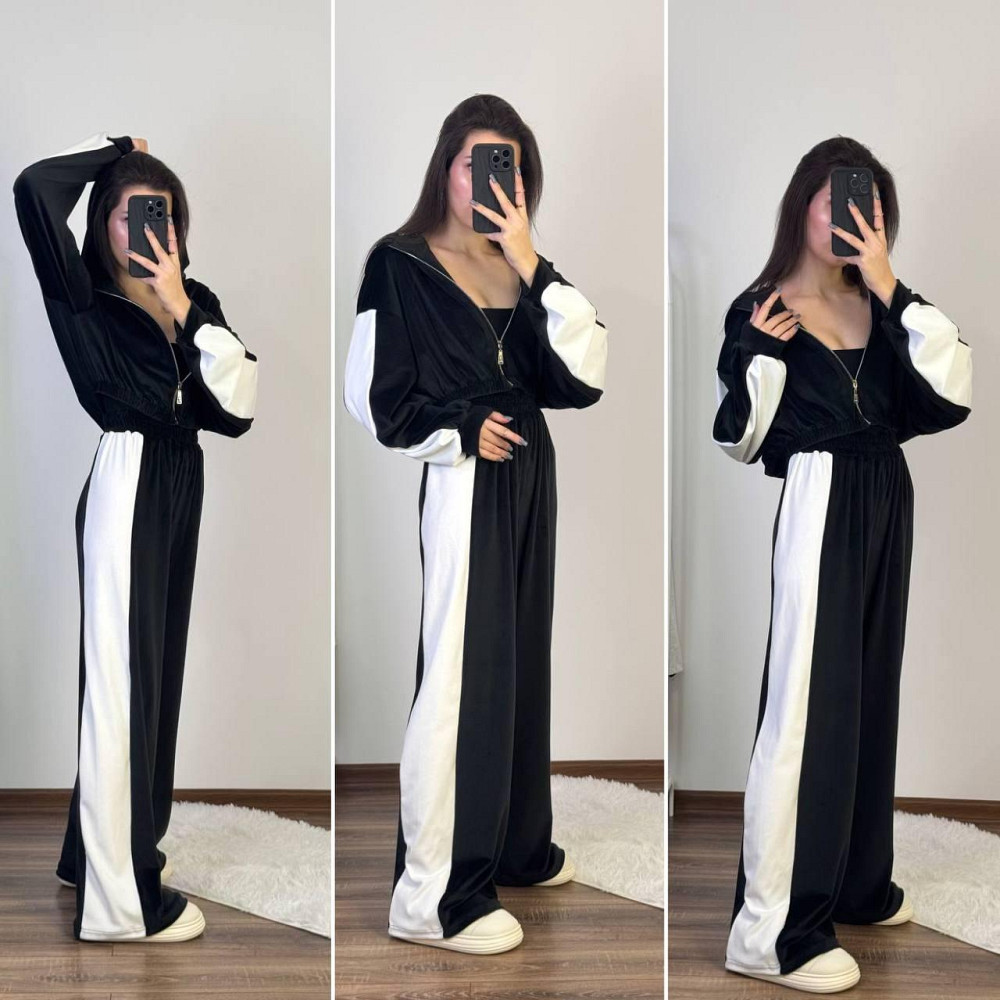 Жіночий прогулянковий костюм-двійка: кофта та штани велюр Чорний, 42/44 Одеса - фото 1