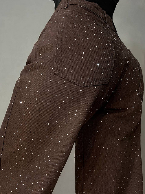 Джинси жіночі Dk-49 1720 Palazzo Baggy з камінцями широкі коричневі, коричневий, 38, 38, 77 см, 112 см Київ - фото 15