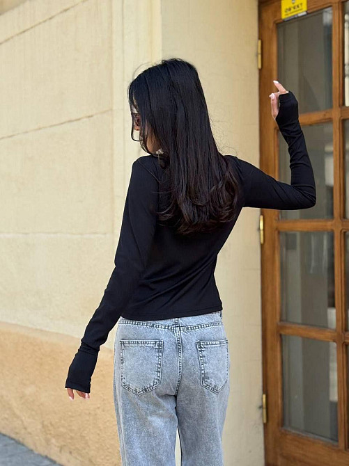 Женский стильный лонгслив с накатом Турецкий рубчик Черный, 46/48 Одесса - изображение 3