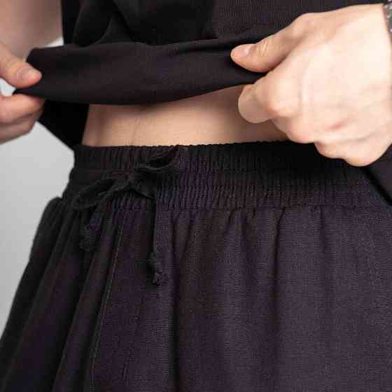 Мужские льняные брюки свободного кроя чорні Pobedov Chill Киев