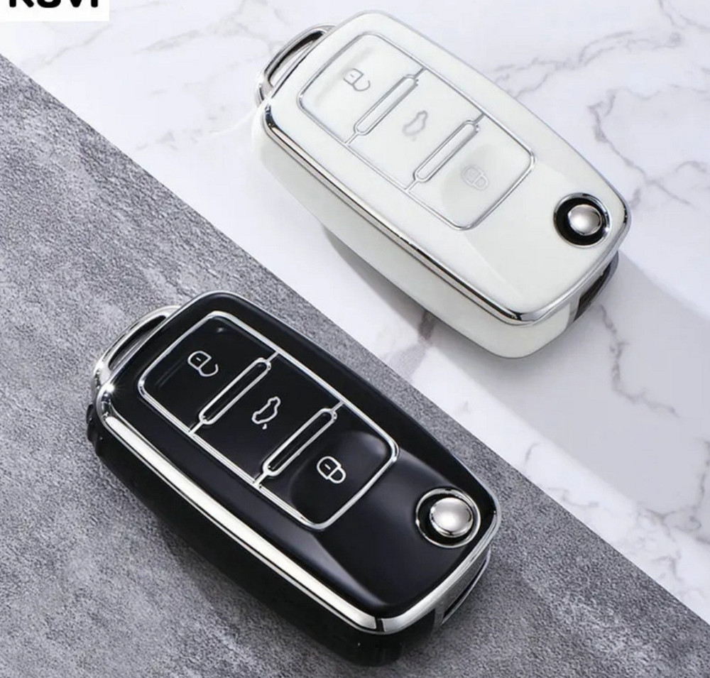 Захисний чохол для автомобільного ключа Volkswagen на 2 і 3 кнопки Чорний зі сріблом на 3 кнопки Смела - изображение 2