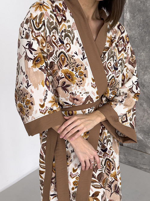 Жіночий халат віскоза домашній кімоно довгий COSY Boho Chic на запах у подарунковій упаковці кориця Одеса - фото 2